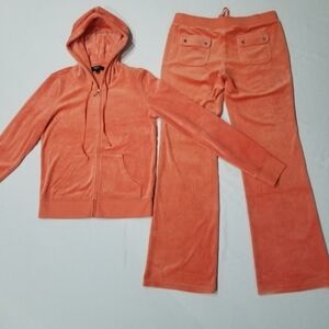 Rare Juicy Couture TrackSuit Set Salmon Orange Medium Jacket Pants Pockets Y2k